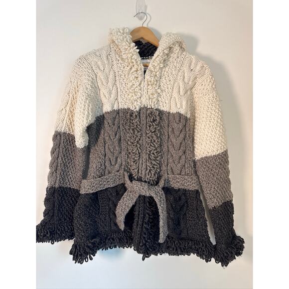 Lucy Iburg Handmade Ecuadorian 100% Wool Belted Cardigan Sweater - M - Picture 1 of 7